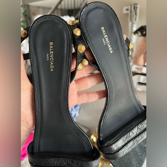 Balenciaga Leather Block Heel Studded Sandals - Picture 16 of 16